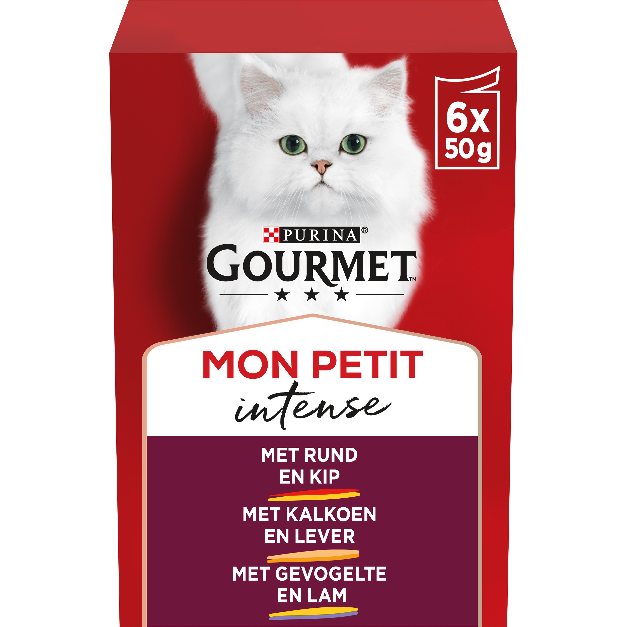 Gourmet Mon Petit Intense mit Rind und Huhn, Pute und Leber, Geflügel und Lamm