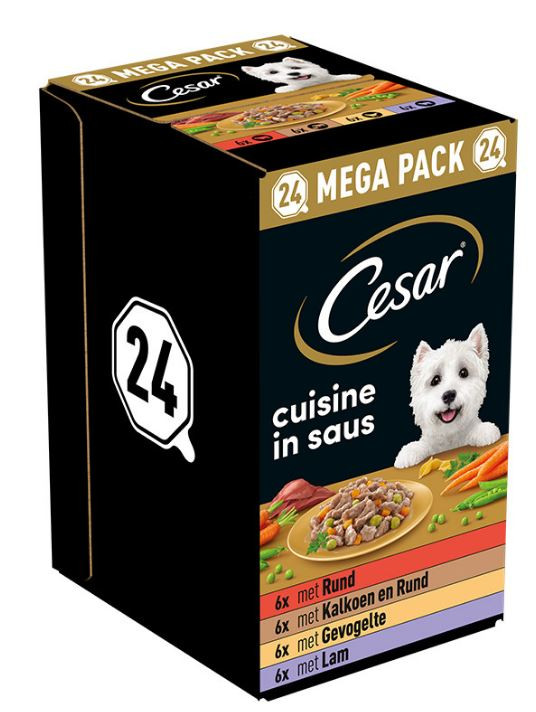 Cesar Cuisine in saus multipack natvoer hond alukuipjes (150 g)