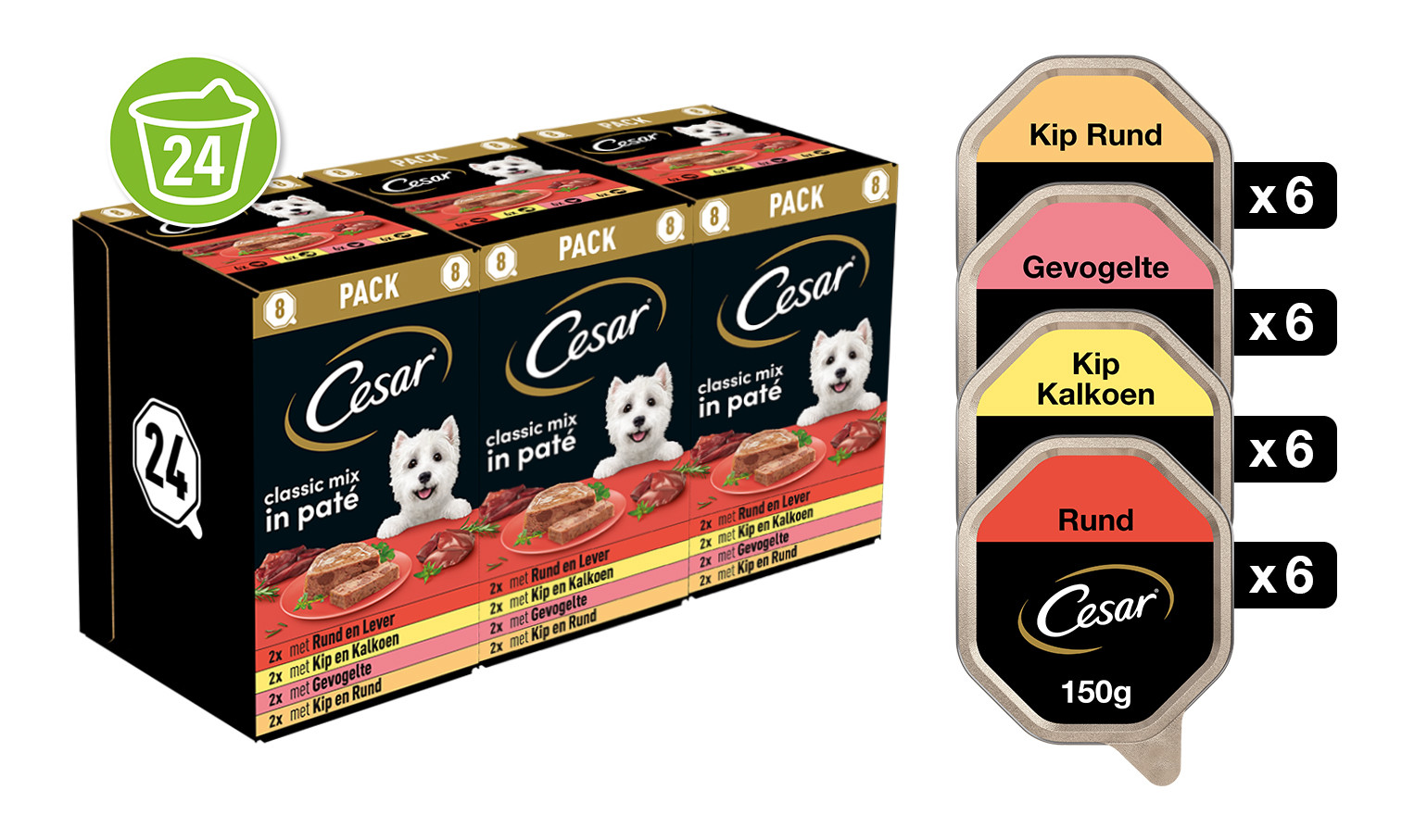 Cesar Classic Mix Paté multipack natvoer hond maaltijdkuipjes 150gr