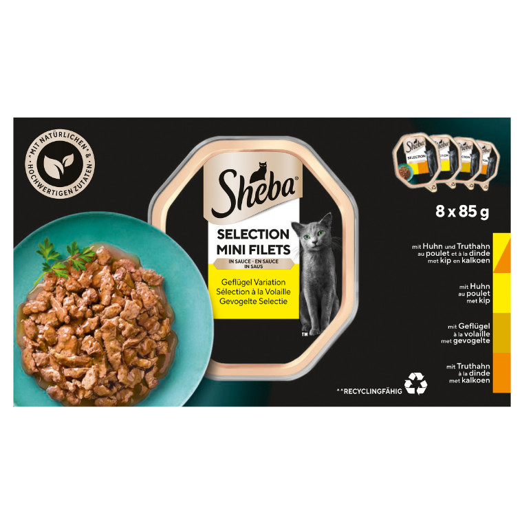 Sheba Mini Filets Geflügel Selection in Sauce Katzen-Nassfutter (Schale 85 g)