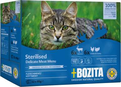 Bozita Indoor & Sterilised vlees stukjes in saus multipack natvoer kat